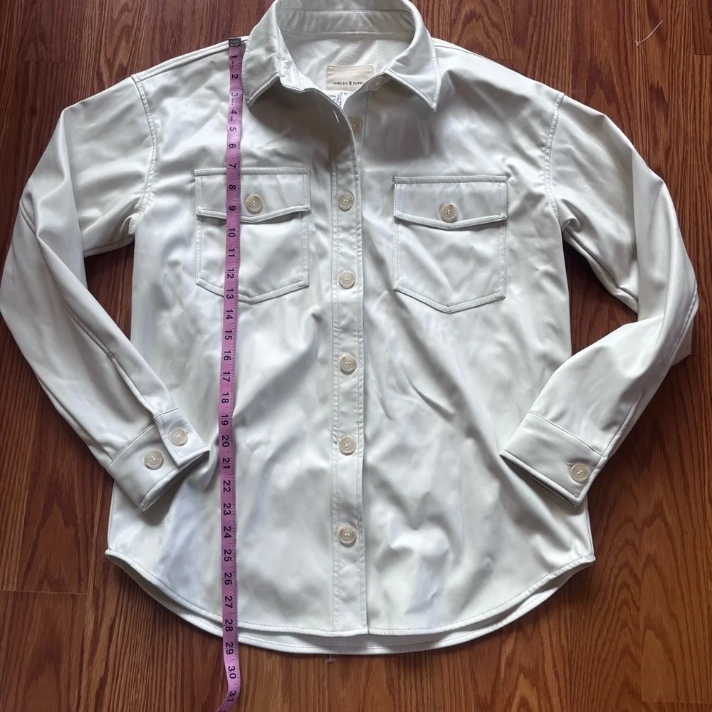 NEW Thread & Supply Cream Faux Leather Shirt Jacket‎ Shacket Sz Small Minimalist